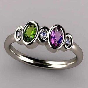 💥 925 Silver Color Imitate Zircon Colorful CZ Rings for Women, HA4463-6